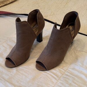 Life Stride Taupe Perforated Peep-Toe Block Heel Booties